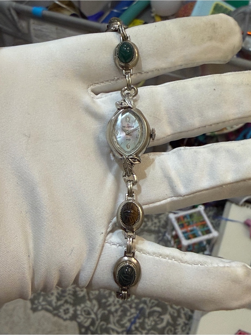 Vintage Helbros Scarab Bracelet Watch Ladies 17J Manual Wind Egyptian Revival